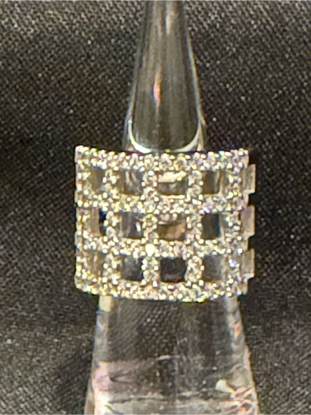 925 Sterling Silver Crystal Grid Statement Ring Adorable-Sz.5 Vintage-Never Worn